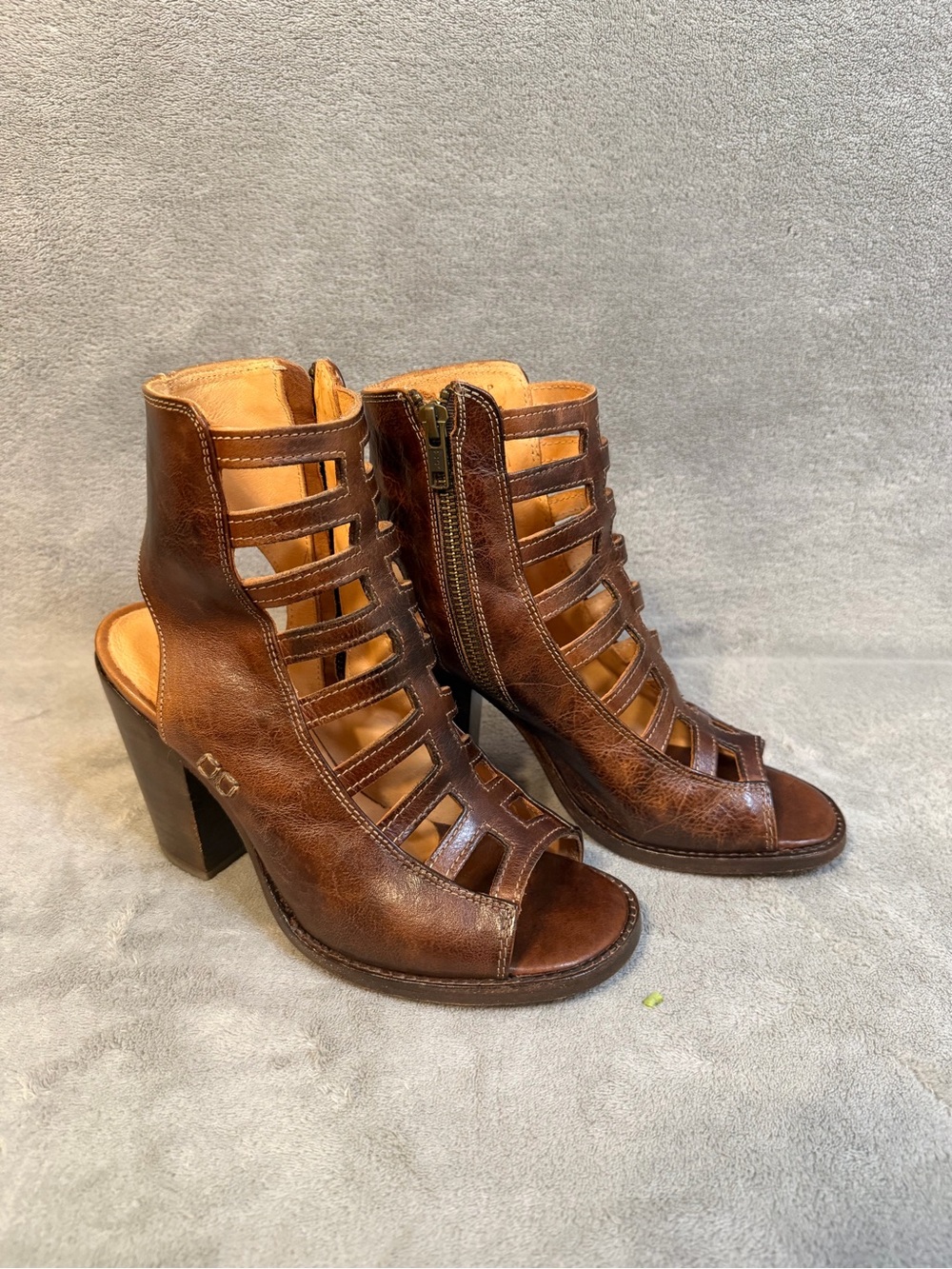 BED STU OCCAM Caged Open Toe Womens Brown Leather Cutout High Heel Sandals S 7.5